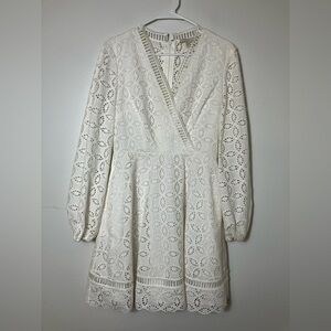 Ted Baker All Over Eyelet Dress Sz 2 White Cottage Long Sleeve Mini Bridal